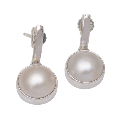 Pendientes colgantes de perlas cultivadas, 'Ethereal Shimmer' - Pendientes colgantes de perlas cultivadas de Mabe y plata de ley