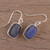 Labradorite dangle earrings, 'Darkening Mist' - 15 Carat Labradorite Earrings in Sterling Silver Bezels