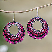 Ceramic dangle earrings, 'Bright Lights' - Hand-Painted Ceramic Earrings from India