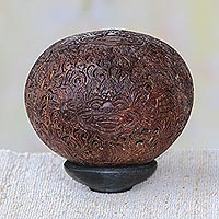 Coconut shell sculpture, 'Bhoma's Protection' - Hand-Carved Coconut Shell Bhoma Protection Sculpture