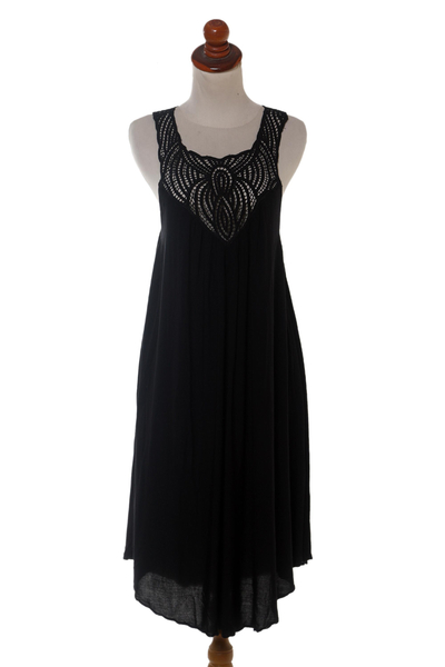 Hand Embroidered Black Cotton Dress