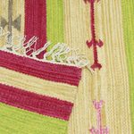 Wool dhurrie rug, 'Cherry Lime Geometry' (4x6) - Wool dhurrie rug (4x6)