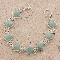 Jade link bracelet, 'Studded Path in Light Green' - Light Green Jade and Sterling Silver Bracelet from Guatemala