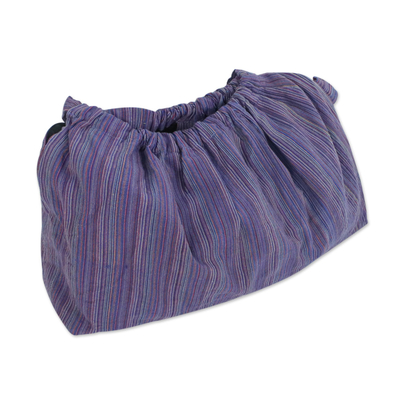 Cotton hobo bag, 'Striped Way in Blue' - Handmade 100% Cotton Striped Shoulder Bag from Thailand