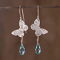 Sterling silver dangle earrings, 'Iridescent Butterfly' - Sterling Silver Butterfly' Earrings with Blue Cubic Zirconia