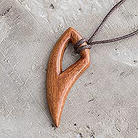 Wood pendant necklace, 'Madrecacao Tusk' - Tusk-Shaped Madrecacao Wood Pendant Necklace from Costa Rica