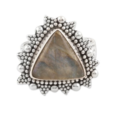 Labradorite cocktail ring, 'Dotted Pyramid' - Handmade Sterling Silver and Labradorite Cocktail Ring