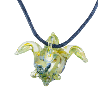 Art glass pendant necklace, 'Beautiful Sea Turtle in Yellow' - Glass Sea Turtle Pendant Necklace in Yellow from Costa Rica