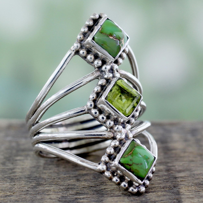 Peridot and reconstituted turquoise cocktail ring, 'Forest Allure' - Handmade Peridot and Reconstituted Turquoise Cocktail Ring