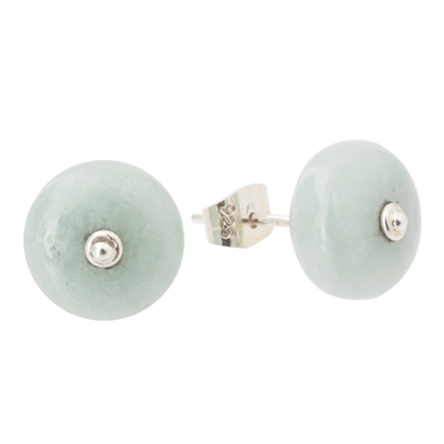 Jade stud earrings, 'Apple Green Mayan Medallions' - Circular Jade Stud Earrings in Apple Green from Guatemala