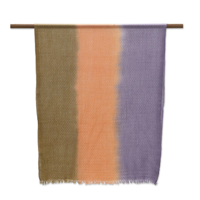 Tie-dyed wool shawl, 'Elegant Ombre' - Patterned Striped Wool Shawl from India