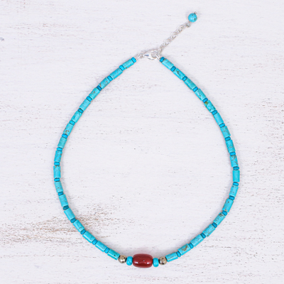 Carnelian and reconstituted turquoise beaded necklace, 'Summer Morning' - Carnelian and Reconstituted Turquoise Beaded Necklace