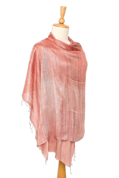 Silk shawl, 'Bold Rose' - Handcrafted Silk Shawl