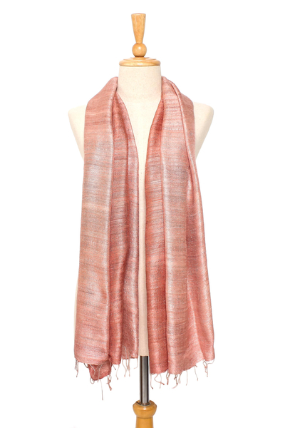 Silk shawl, 'Bold Rose' - Handcrafted Silk Shawl
