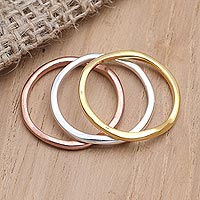 Multi-metal stacking rings, 'Life is Easy' (set of 3) - Gold and Silver-Plated Stacking Rings (Set of 3)
