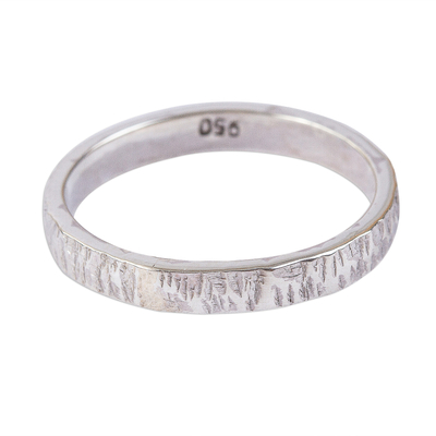 Slender Textured 950 Silver Band Ring for Men and Women