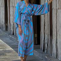 Rayon robe, 'Ocean Reef' - Women's Blue 100% Rayon Robe from Indonesia