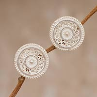 Sterling silver filigree button earrings, 'Silver Illusion' - Elegant Silver Filigree Earrings Button Style