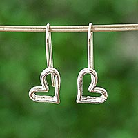 Sterling silver heart drop earrings, 'Asymmetrical Hearts' - Asymmetrical Heart Sterling Drop Earrings from Mexico