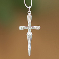 Sterling silver pendant necklace, 'Easter Cross' - Sterling Silver Cross Pendant Necklace