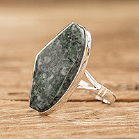 Jade cocktail ring, 'Light Green Maya Mystique' - Handcrafted Sterling Silver Jade Cocktail Ring