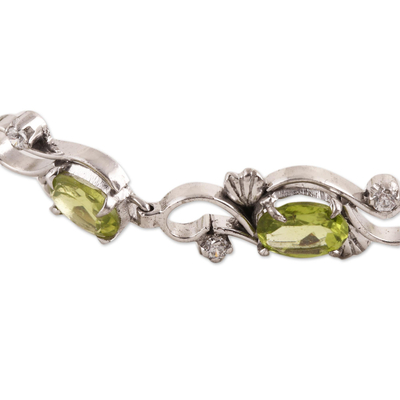 Peridot link bracelet, 'Endless Garden' - Peridot and Sterling Silver Garden Motif Link Bracelet