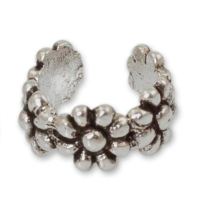 Sterling silver ear cuff earring, 'Delicate Flowers' - Sterling Silver Ear Cuff Earring