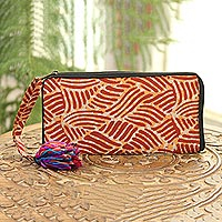 Batik cotton wallet, 'Creative Design in Russet' - Wave Motif Batik cotton Wallet in Russet from India