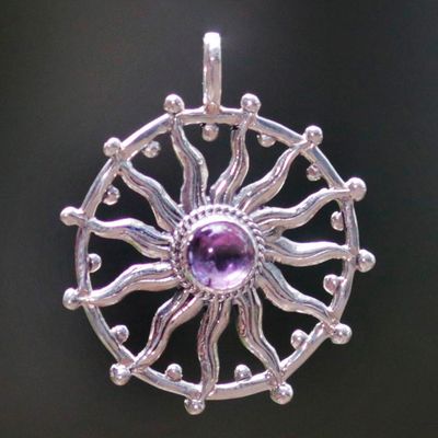 Amethyst pendant, 'Sun Spirit' - Unique Silver and Amethyst Pendant