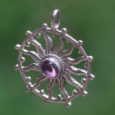 Amethyst pendant, 'Sun Spirit' - Unique Silver and Amethyst Pendant