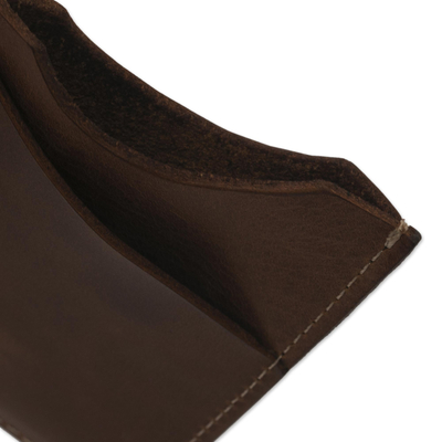 Leather card holder, 'Weekender in Camel' - Two Slot Camel Brown Leather Card Holder from Peru