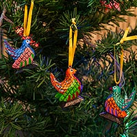 Wood alebrije ornaments, 'Sweet Chickens' (set of 5)