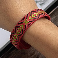 Natural fiber cuff bracelet, 'Dance of Celebration' - Diamond Patterned Natural Fiber Bracelet