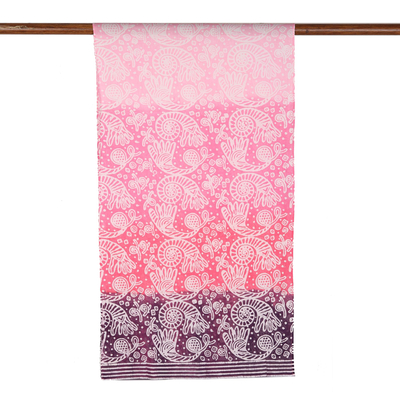Cotton batik scarf, 'Water World in in Rose' - Hand Printed Underwater Cotton Batik Scarf