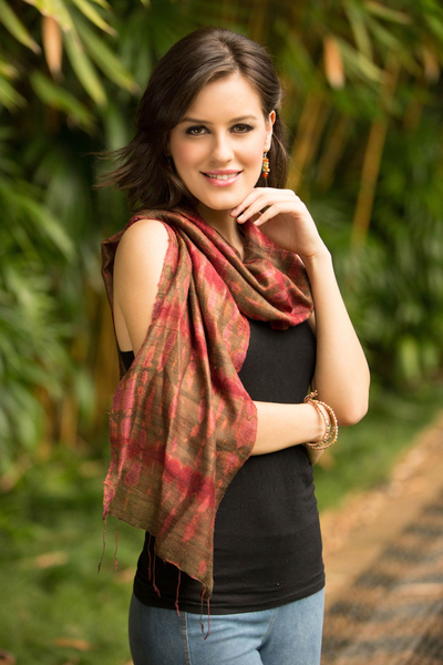 Silk scarf, 'Siam Adventure' - Hand-spun Silk Tie Dye Scarf