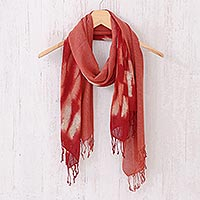 Hand-woven batik silk scarves, 'Cozy Nook' (pair) - Hand-Woven Batik Silk Scarves in Crimson and Orange (Pair)