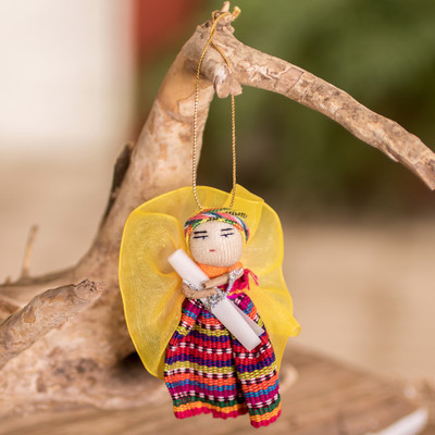 Worry doll ornament, 'Message of Love' - Handcrafted Guatemalan Worry Doll Ornament