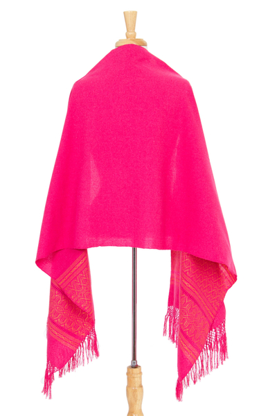 Zapotec cotton rebozo shawl, 'Hot Pink Zapotec Treasures' - Unique Hot Pink Cotton Patterned Shawl Handwoven in Mexico
