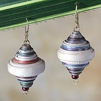 Recycled paper dangle earrings, 'Berries' - African Recycled Paper Dangle Earrings