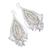 Glass beaded waterfall earrings, 'White Arrow' - Huichol White and Taupe Beadwork Waterfall Earrings