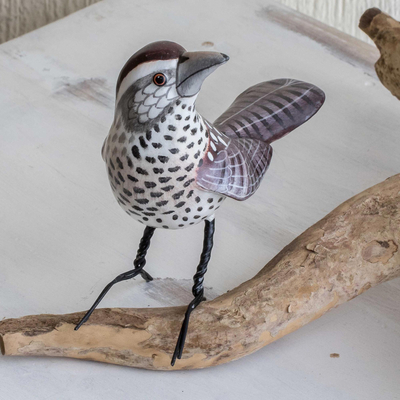 Ceramic figurine, 'Cactus Wren' - Ceramic Cactus Wren Bird For Outdoor Use From Guatemala