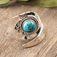 Sterling silver wrap ring, 'Mermaid Scales' - Composite Turquoise and Sterling Silver Wrap Ring