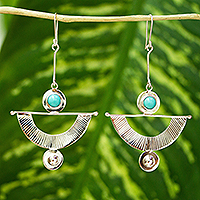 Turquoise dangle earrings, 'Ancient Icons' - Taxco Sterling and Turquoise Earrings