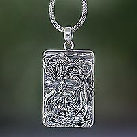 Sterling silver pendant necklace, 'Mystical Battle' - Sterling Silver Dragon Pendant Necklace from Bali