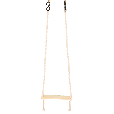 Cotton macrame and wood swing, 'Costa Rica Breeze' - Cotton Macrame and Pine Swing with Brass Hooks
