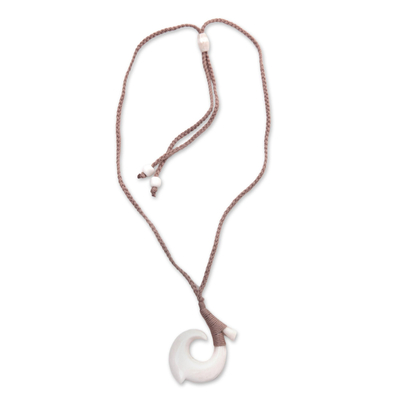 Bone pendant necklace, 'Fishing Hook' - Balinese Bone Pendant Necklace