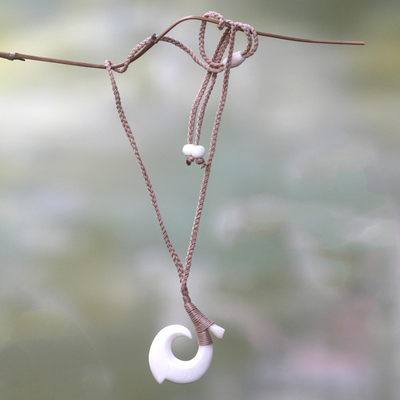Bone pendant necklace, 'Fishing Hook' - Balinese Bone Pendant Necklace