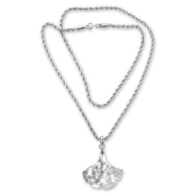 Sterling silver necklace, 'Oyster Mushroom' - Unique Sterling Silver Balinese Jewelry Necklace