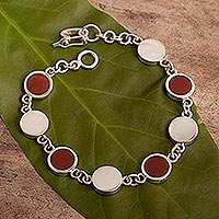 Jasper link bracelet, 'Red Rain' - Sterling Silver and Jasper Chain Bracelet From Peru