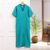 Cotton shift dress, 'Leisurely Sea Green' - Sea Green Cotton V-Neck Long Crinkle Cotton Dress (image 2d) thumbail